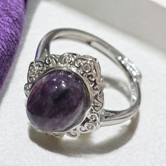 Charoite ✦ Vintage Adjustable Ring ✦ Purple Gemstone S925 Silver Ritual NWT - Picture 3 of 11
